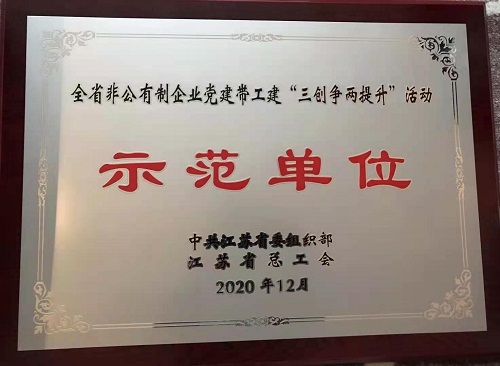 公司被授予全省非公企业党建带工建“三争创两提升”活动省级示范单位